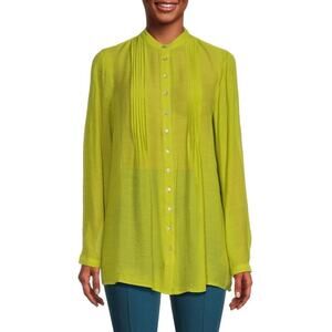 Nanette Lepore Women’s Sheer Lime Green Semi Pleated Blouse Size S Quiet Luxury